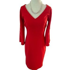 New York & company red quarter sleeves dress size small work dress